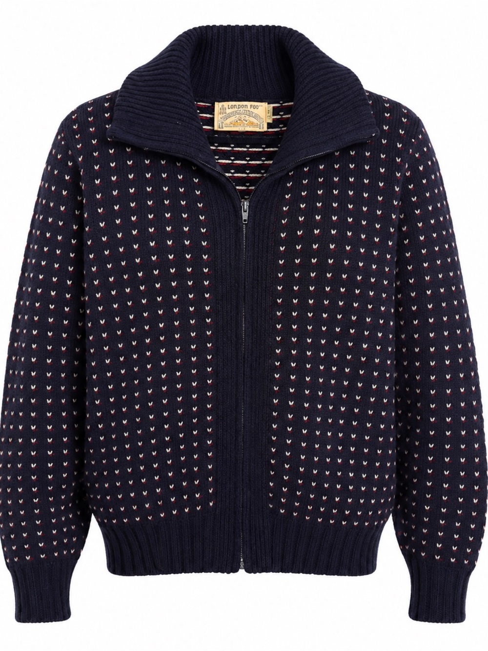 Vintage London Fog Wool Zip Sweater Cardigan XL Navy Nordic Pattern Outdoors